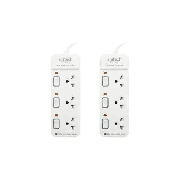 Anitech ปลั๊กไฟ 1 แถม 1 รุ่น H2233-PRO 3 ช่อง 3 สวิช สายยาว 3 เมตร กําลังไฟ 2200W