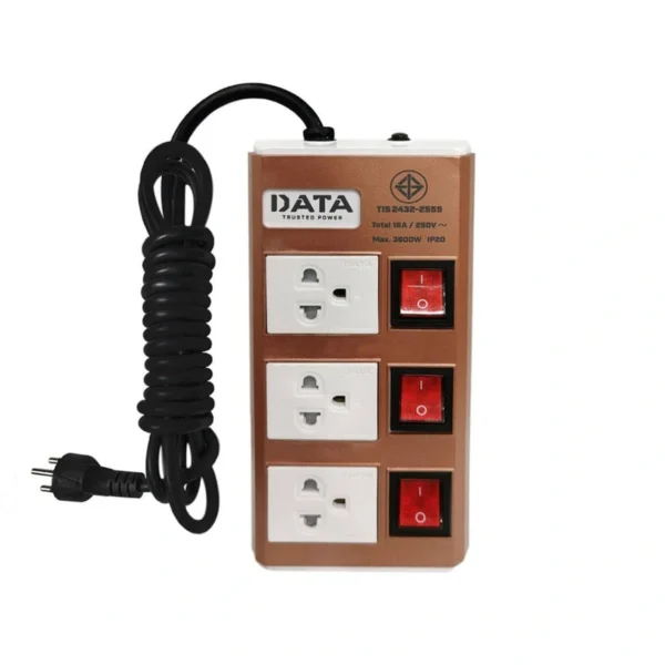 ดาต้า ปลั๊กไฟ 3 Way 3 Switch 3M. รุ่น HMDU3656 M3G สีทองแดง