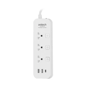 Anitech แอนิเทค ปลั๊กไฟมาตรฐาน มอก. 3 ช่อง 3 สวิตซ์ 2 USB 1 USB-C รุ่น H5333 [สินค้ารับประกัน 2 ปี] H5333-WHITE