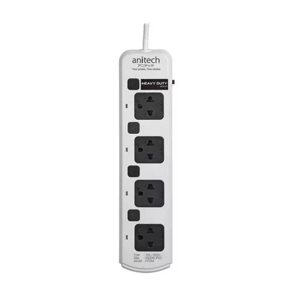 Anitech ปลั๊กไฟ 4 ช่อง 4 สวิตต์ รุ่น H7054-WH สายยาว 5 เมตร รับประกันสูงสุด 2 ปี