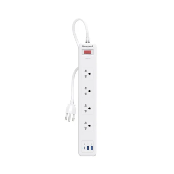 Honeywell ปลั๊กรางไฟป้องกันไฟกระชาก 4 ช่อง สายยาว 1.8 เมตร พร้อมช่องเสียบ USB-A และ USB-C รุ่น HC000043