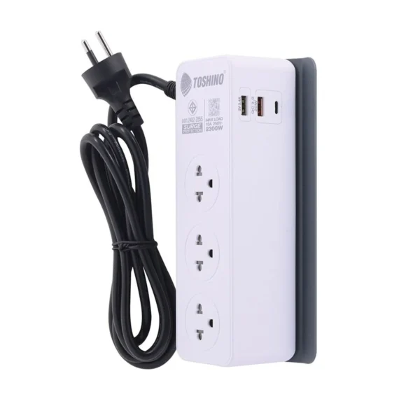 power-supply-0055 โตซิโน่ ปลั๊กไฟ TIS 3 Way 1 Switch 3 USB 2 เมตร รุ่น CW20PD-2M สีขาว
