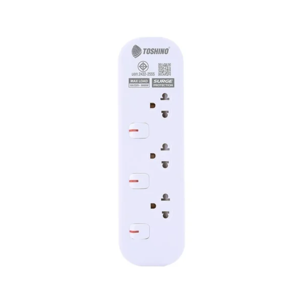 โตชิโน่ รางปลั๊กไฟ TIS Plug 3 Way 3 Switch 1.5 เมตร รุ่น JT3-1.5M สีขาว