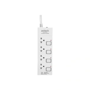 power-supply-0058 Anitech ปลั๊กไฟ 4 ช่อง 4 สวิตช์ รุ่น H7154 สายยาว 5 เมตร กําลังไฟ 3500 วัตต์