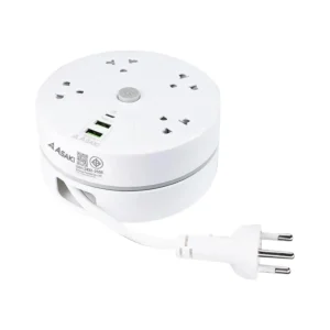 power-supply-0064 Asaki Power Strip ปลั๊กไฟตลับม้วน 3เมตร 4ช่อง มี มอก. รุ่น AK-PL49-4U3 ประกัน 3 ปี ปลั๊กกลม เทา