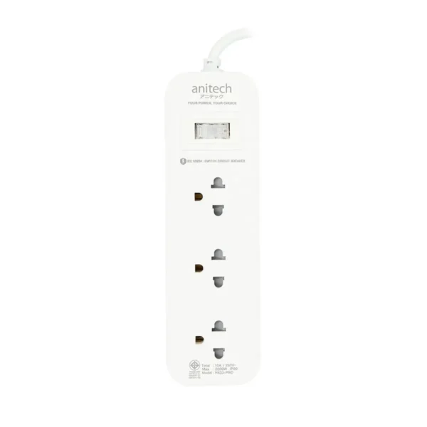 power-supply-0071 แอนิเทค ปลั๊กไฟ Plug 3 Way 1 Switch 3M. TIS H433-PRO 1Free1 สีขาว