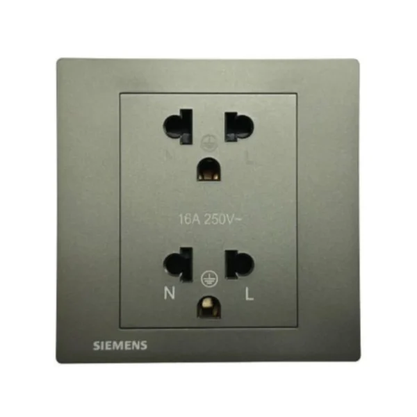 SIEMENS Relfa Plus เต้ารับคู่ มีกราวด์ มีม่านนิรภัย (พร้อมฝา) ขนาด 86 มม. สีเทาดํา