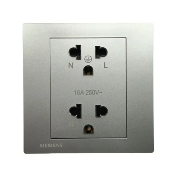 power-supply-0091 SIEMENS Relfa Plus เต้ารับคู่ มีกราวด์ มีม่านนิรภัย (พร้อมฝา) ขนาด 86 มม. สีเงิน