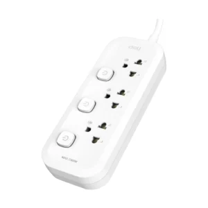 Deli รางปลั๊กไฟ 10A 2300W มี มอก. 3ช่อง 5เมตร 3สวิตซ์ สีขาว รุ่น CT470 1ชิ้น