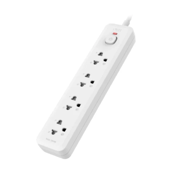Deli รางปลั๊กไฟ 10A 2300W มี มอก. 4ช่อง 5เมตร 1สวิตซ์ สีขาว รุ่น CT464 1ชิ้น
