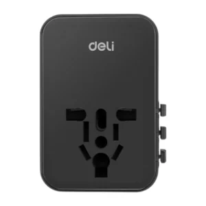 power-supply-0136 Deli หัวแปลงปลั๊กไฟ หัวชาร์จต่างประเทศ แรงดันไฟ110-230V สีดํา รุ่น ET766 1ชิ้น ดําA1+C2ชาร์จเร็ว25w