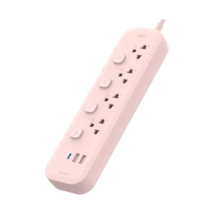 power-supply-0144 Deli รางปลั๊กไฟ กําลังไฟ 2300W 4ช่อง 3เมตร 2USB 1C สีชมพู รุ่น CT496 1ชิ้น