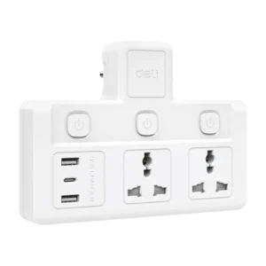 power-supply-0153 Deli อแดปเตอร์ปลั๊กแปลง 10A 2500W ทนความร้อน 750 องศา สีขาว รุ่น ET717 1ชิ้น 2ช่อง 2A1C ชาร์จเร็ว