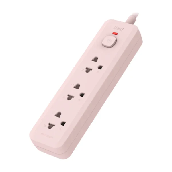 Deli รางปลั๊กไฟ กําลังไฟ 3ช่อง 3เมตร 1สวิตซ์ สีชมพู รุ่น CT481 1ชิ้น
