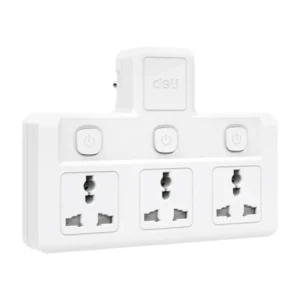 power-supply-0164 Deli อแดปเตอร์ปลั๊กแปลง 10A 2500W ทนความร้อน 750 องศา สีขาว รุ่น ET715 1ชิ้น 3 ช่อง 3 สวิตซ์