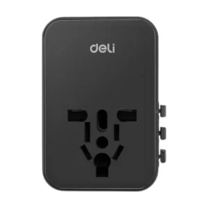 power-supply-0166 Deli หัวแปลงปลั๊กไฟ หัวชาร์จต่างประเทศ แรงดันไฟ110-230V สีดํา รุ่น ET767 1ชิ้น ดําA2+C3ชาร์จเร็ว45w