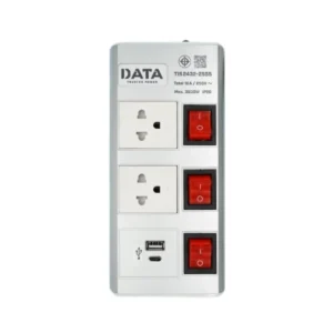 DATA ปลั๊กไฟ รุ่น HMDU326 2 ช่อง 3 สวิตช์ USB 1A 1C รองรับกําลังไฟ 3600watt ปลั๊กพ่วง มอกแท้ ปลั๊กสามตา เงิน,USB A+C 3 เมตร