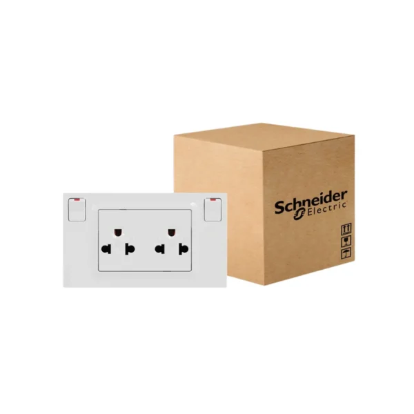 ยกลัง x60 ตัว | Schneider ชุดเต้ารับคู่ 3ขา พร้อมสวิตช์ควบคุมสีขาว 16A 250V รุ่น Miluz E | M3TS_SIS_WE