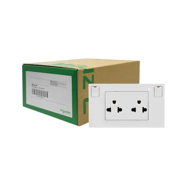ยกกล่อง x12 ชุด | Schneider ชุดเต้ารับคู่ 3ขา พร้อมสวิตช์ควบคุมสีขาว 16A 250V รุ่น Miluz E | M3TS_SIS_WE