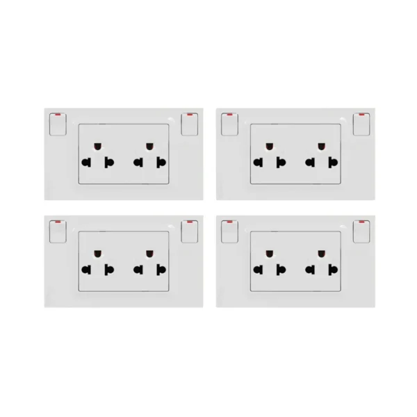 power-supply-0199 แพ็ค4 | Schneider ชุดเต้ารับคู่ 3ขา พร้อมสวิตช์ควบคุมสีขาว 16A 250V รุ่น Miluz E | M3TS_SIS_WE