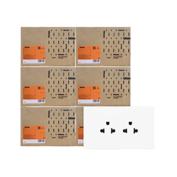 ยกลัง ชุดเต้ารับคู่มีกราวด์ 3 ขา มีม่านนิรภัย แนวตั้ง สีขาว 16A 250V รุ่น Nexy | QW4185AE