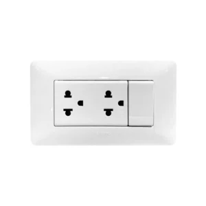 BTicino ชุดเต้ารับคู่ 3ขา + สวิตซ์สองทาง 16A 250V + ฝาครอบ 4ช่อง สีขาว พร้อมบล็อกฝัง | Matix