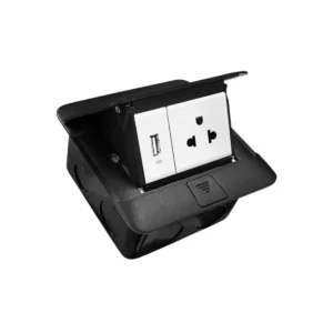 BTicino ชุดเต้ารับเดี่ยว 3ขา มีม่านนิรภัย + เต้ารับUSB + เต้ารับฝังพื้นสีดําด้าน รุ่น Matix