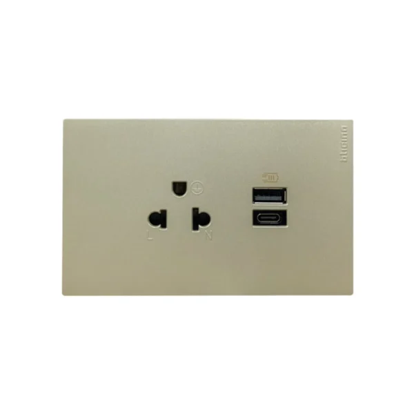 power-supply-0234 BTicino ชุดเต้ารับ USB Type A+C+เต้ารับเดี่ยว3ขา สีไทเทเนียม 15w 3,000mA รุ่น Nexy | QT4126AC