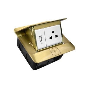 BTicino ชุดเต้ารับเดี่ยว 3ขา มีม่านนิรภัย + เต้ารับUSB + เต้ารับฝังพื้นสีทอง รุ่น Matix