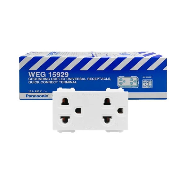 power-supply-0265 เต้ารับคู่ 3 ขา Wide PANASONIC รุ่น WEG 15929 สีขาว (1 แพ็ค x10 ชิ้น)