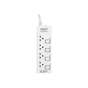 power-supply-0275 Anitech ปลั๊กไฟ 4 ช่อง 4 สวิตช์ รุ่น H7134-WH สายยาว 3 เมตร กําลังไฟ 3500 วัตต์