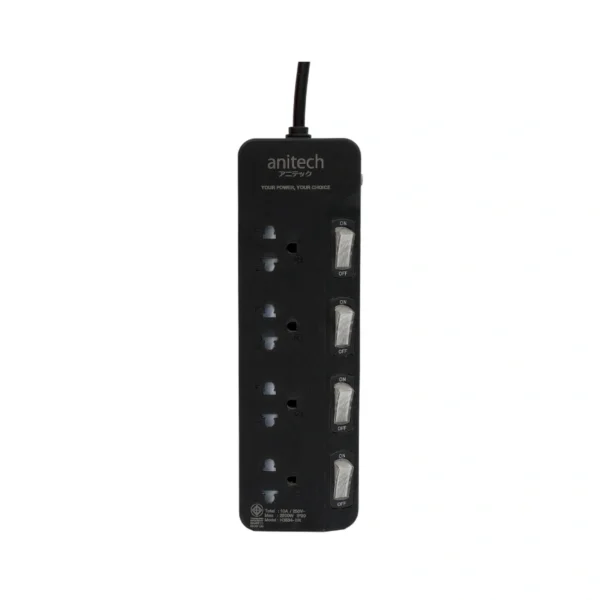 power-supply-0276 Anitech 4 ช่อง 4 สวิตช์ รุ่น H3634-BK สายไฟคุณภาพยาว 3 เมตร กําลังไฟ 2200W