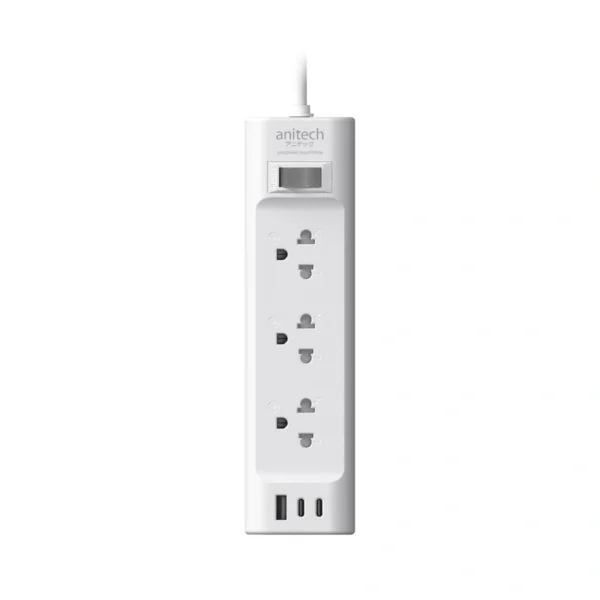 power-supply-0277 Anitech ปลั๊กไฟ 3 ช่อง รุ่น H633U พร้อม USB-C Charging สายไฟยาว 3 เมตร กําลังไฟ 2200W
