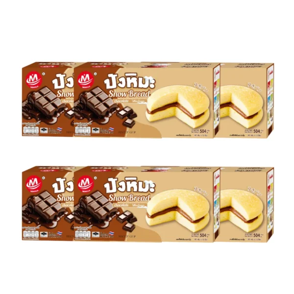 ready-to-eat-0136 Minhuaขนมปังหิมะ ขนมปังสอดไส้ครีม หลายรสชาติ รวมรส คละรส ชิ้นใหญ่ 6 กล่อง ครึ่ีงโหล(6 กล่อง/72ชิ้น) ช็อกโกแลต 6 กล่อง