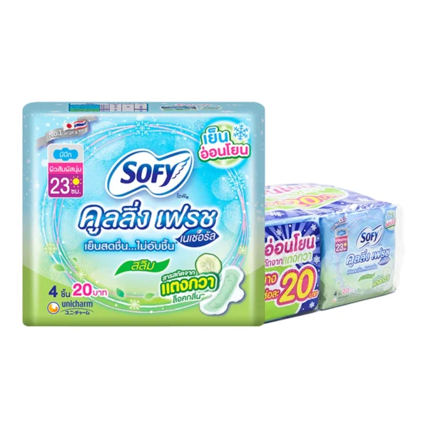 sanitary-pad-0007 โซฟี ผ้าอนามัย คูลลิ่งเฟรช เนเชอรัล สลิม 23 ซม. 4 ชิ้น x 6