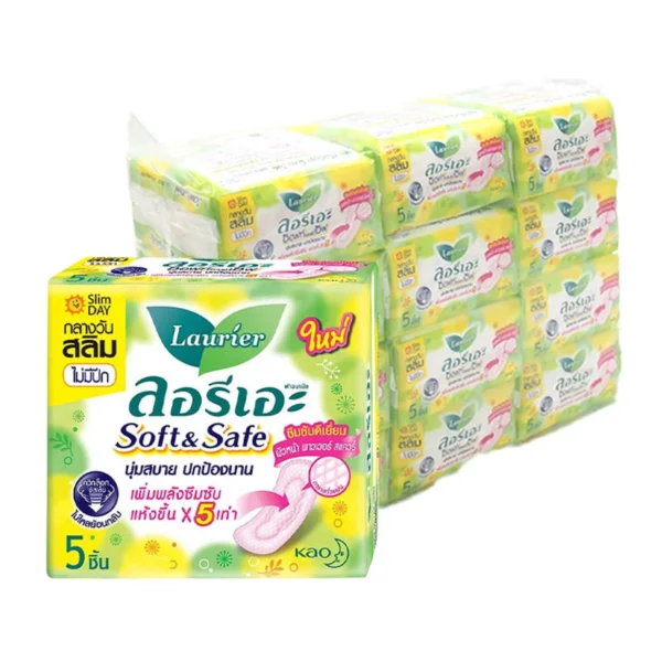 sanitary-pad-0008 ลอรีเอะ ซอฟท์&เซฟ สลิม 5 ชิ้น x 12