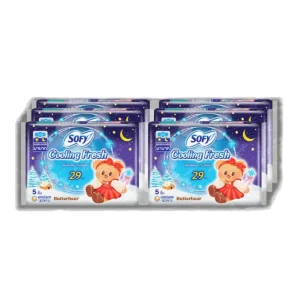 โซฟี คูลลิ่งเฟรช กลางคืน สลิม ผ้าอนามัยแบบมีปีก 29 ซม. 5 ชิ้น x 6