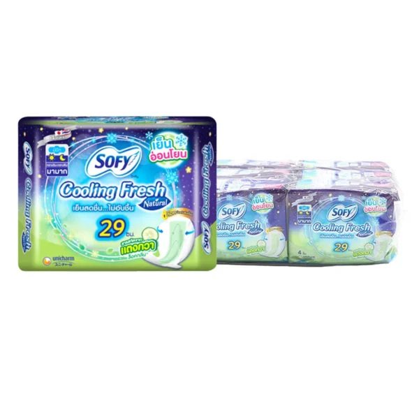sanitary-pad-0013 โซฟี คูลลิ่งเนเชอรัล ผ้าอนามัยแบบกลางคืน 29 ซม. 4 ชิ้น x 6