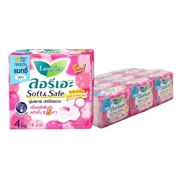 sanitary-pad-0024 ลอรีเอะ ซอฟท์แอนด์เซฟ แมกซี่ ผ้าอนามัยแบบมีปีก 4 ชิ้น x 12