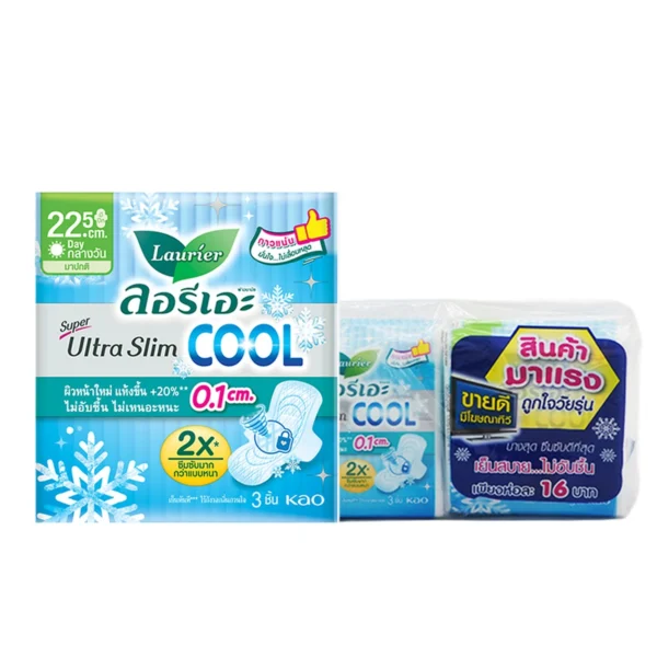 sanitary-pad-0026 ลอรีเอะ ซูเปอร์ อัลตร้าคูล สลิม ผ้าอนามัยแบบมีปีก 22.5 ซม. 3 ชิ้น x 6