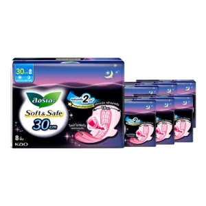 sanitary-pad-0031 ลอรีเอะ ซอฟท์แอนด์เซฟ ไนท์ ผ้าอนามัยแบบมีปีก สําหรับกลางคืน 30 ซม. 8 ชิ้น x 6