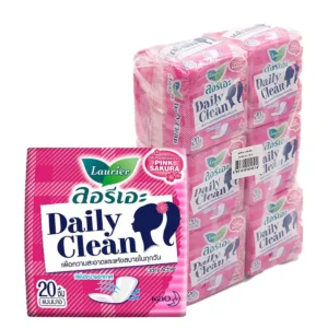 sanitary-pad-0044 ลอรีเอะ เดลี่ แอคทีฟ เดลี่ คลีน แผ่นอนามัย กลิ่นพิ้งค์ซากุระ 20 ชิ้น x 6