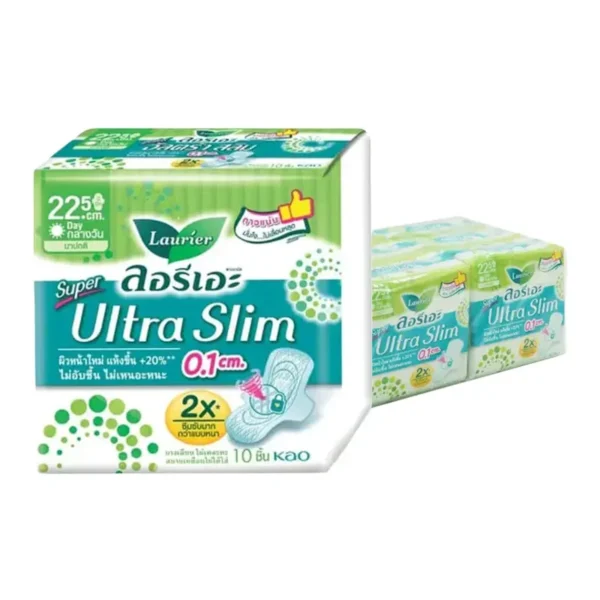 sanitary-pad-0049 ลอรีเอะ ซูเปอร์ อัลตร้าสลิม ผ้าอนามัย แบบมีปีก 22.5 ซม. 10 ชิ้น x 6