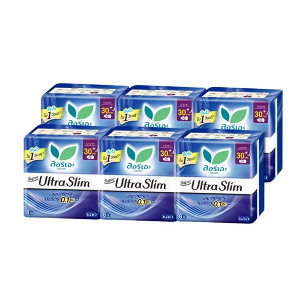 ลอรีเอะ ซูเปอร์อัลตร้าสลิม ผ้าอนามัยแบบมีปีก 30 ซม. 8 ชิ้น x 6