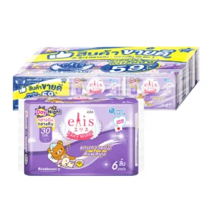 sanitary-pad-0059 เอลิส ผ้าอนามัยแบบมีปีก 30 ซม. สําหรับกลางคืน 6 ชิ้น x 12