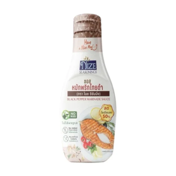 NIZE ซอสไนซ ซอสและน้ําจิ้มคลีน ลดโซเดียม 50% ไม่ใส่ผงชูรส ซอสพริกไทยดํา NZ_243