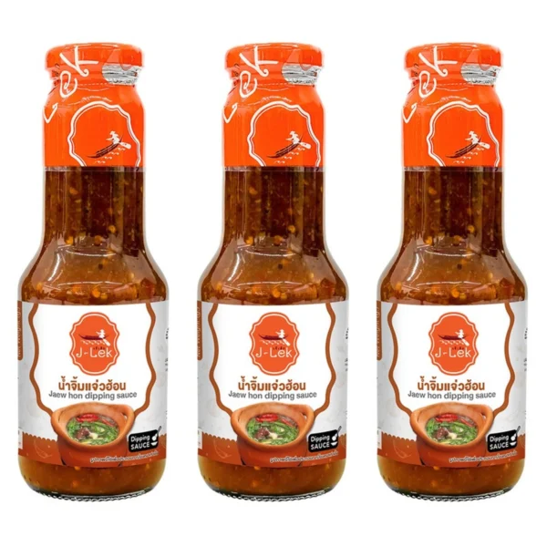 sauce-seasoning-0492 J-Lek (เจ๊เล็ก) น้ําจิ้มแจ่วฮ้อน ขนาด 355 กรัม แพ็ค 3 ขวด