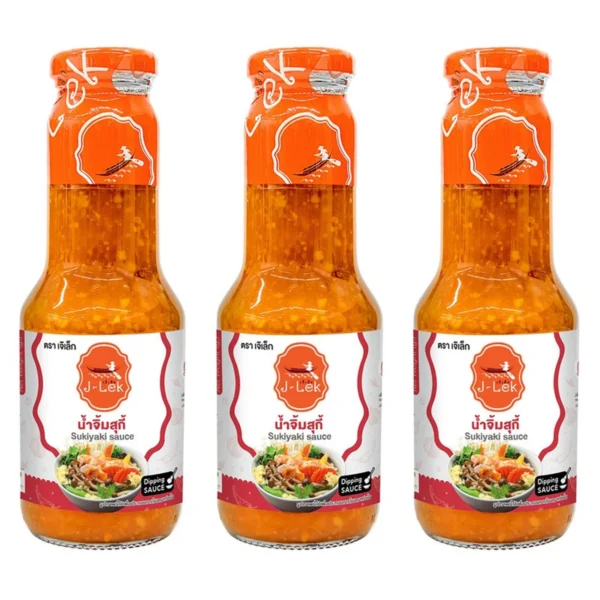 sauce-seasoning-0560 J-Lek (เจ๊เล็ก) น้ําจิ้มสุกี้ (ขวดแก้ว) ขนาด 350 กรัม แพ็ค 3 ขวด