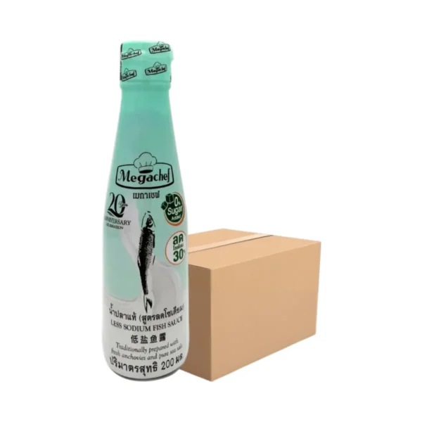 sauce-seasoning-0715 Megachef น้ําปลาเมกาเชฟ (สูตรลดโซเดียม) 200 มล.X 12 ขวด (1ลัง)