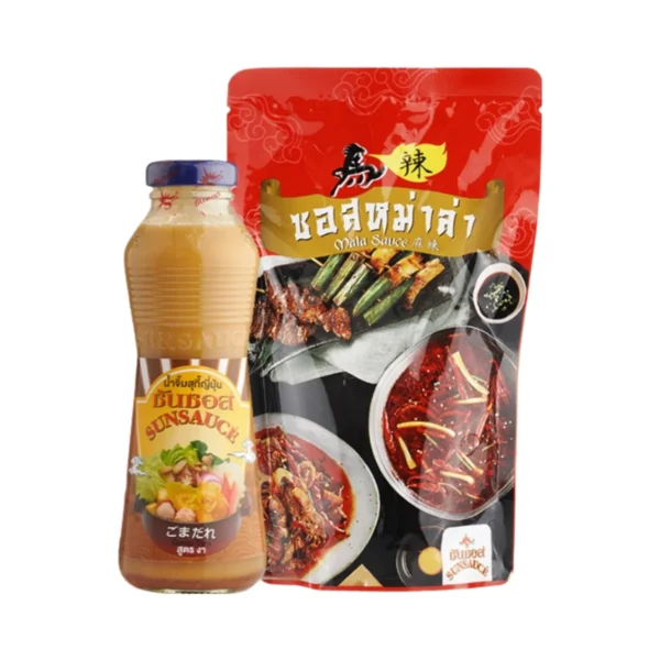 sauce-seasoning-0730 SUNSAUCE (ซันซอส) ชุดสุดคุ้ม! ซอสหม่าล่า ปิ้งย่างชาบู 500กรัม + น้ําจิ้มงาญี่ปุ่น 370กรัม(2ชิ้น)
